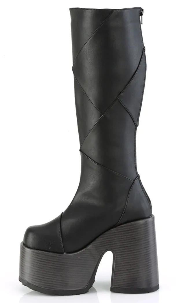 CAMEL-280 Black Vegan Patchwork Knee Boots