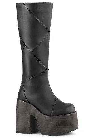 CAMEL-280 Black Vegan Patchwork Knee Boots