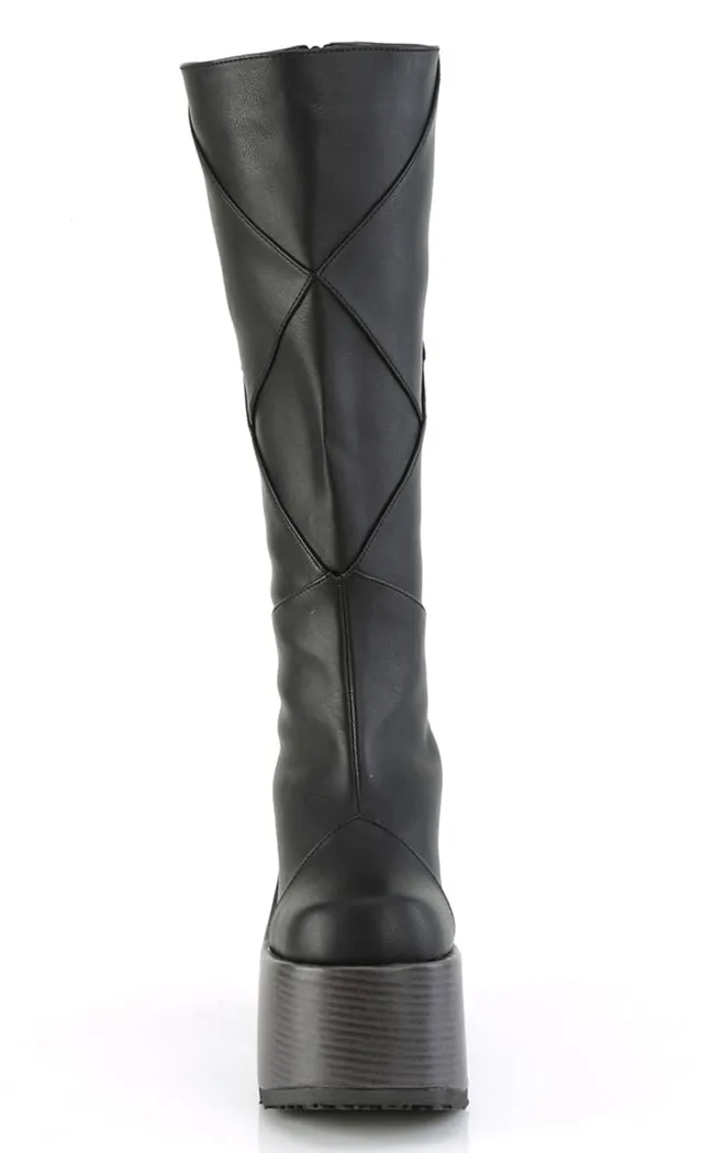 CAMEL-280 Black Vegan Patchwork Knee Boots