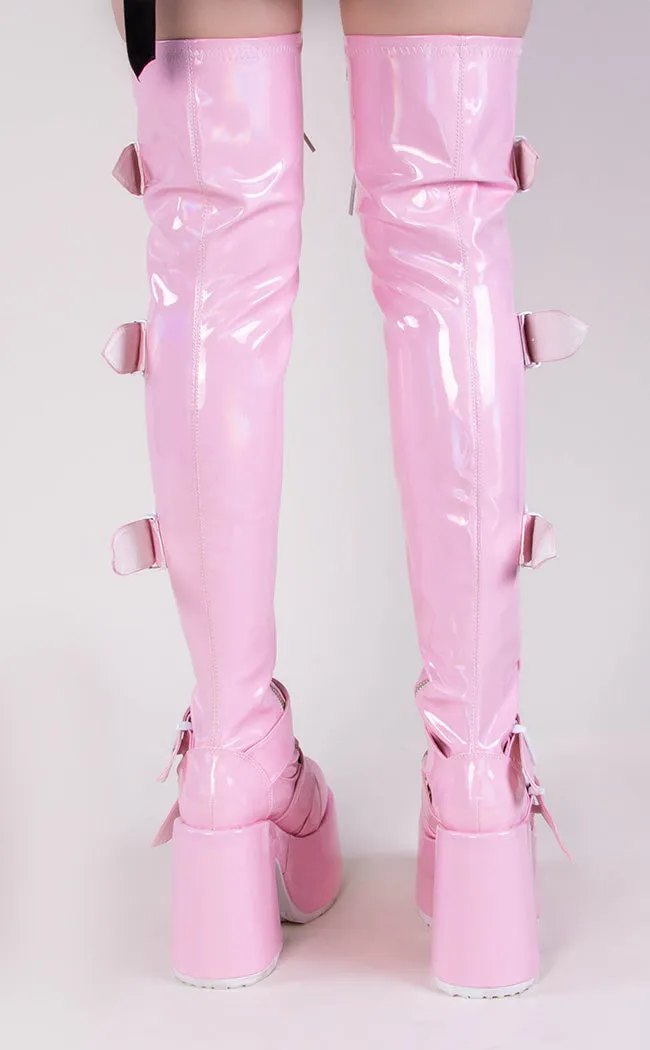 CAMEL-305 Baby Pink Holo Thigh High Boots