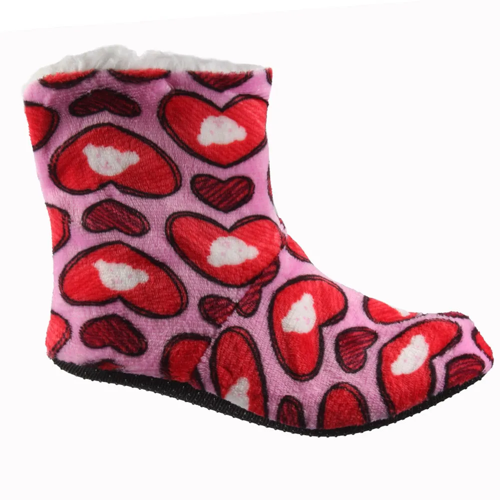 Carnival Ladies Super Soft Non Slip Sole Printed Sherpa Slipper Boots No Size