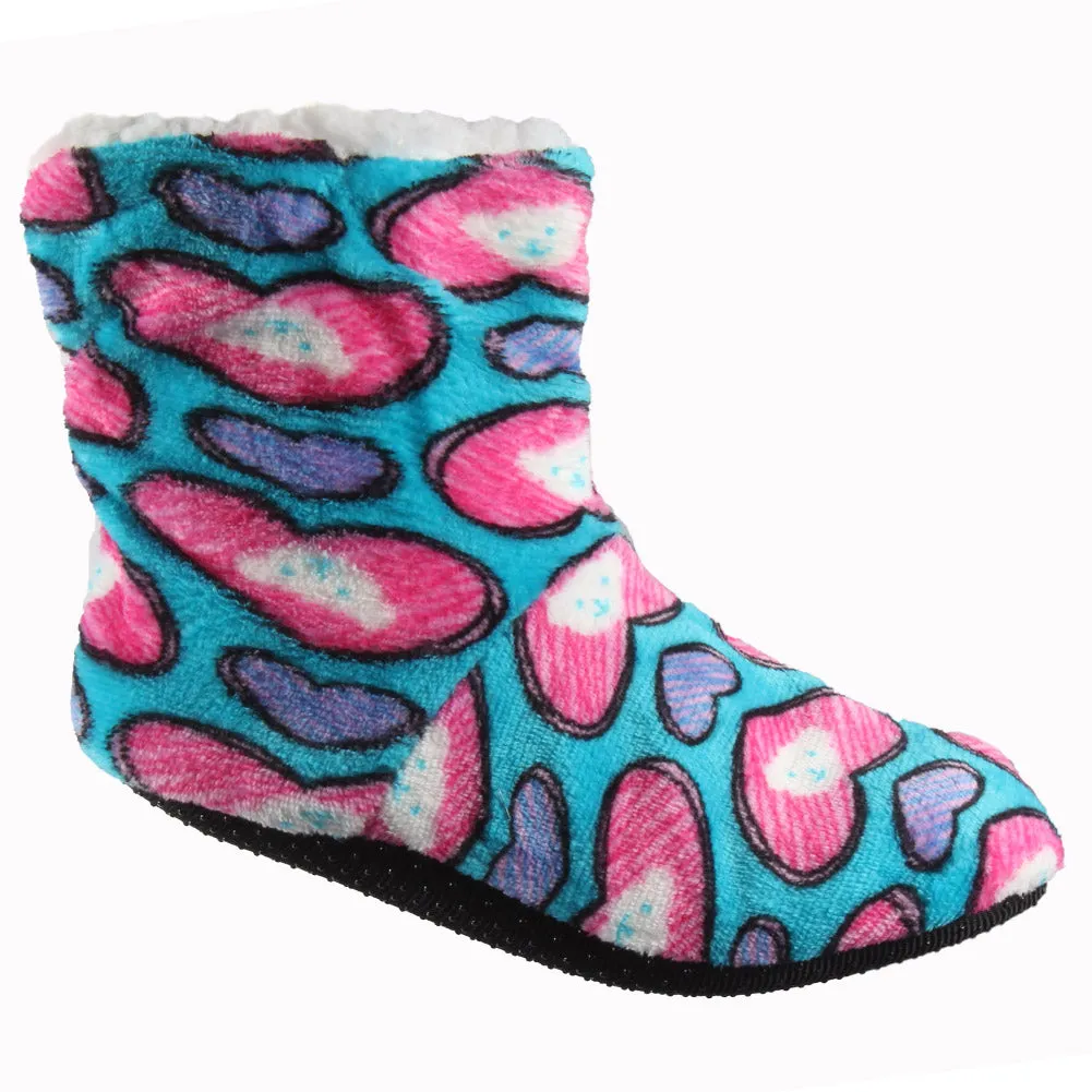 Carnival Ladies Super Soft Non Slip Sole Printed Sherpa Slipper Boots No Size