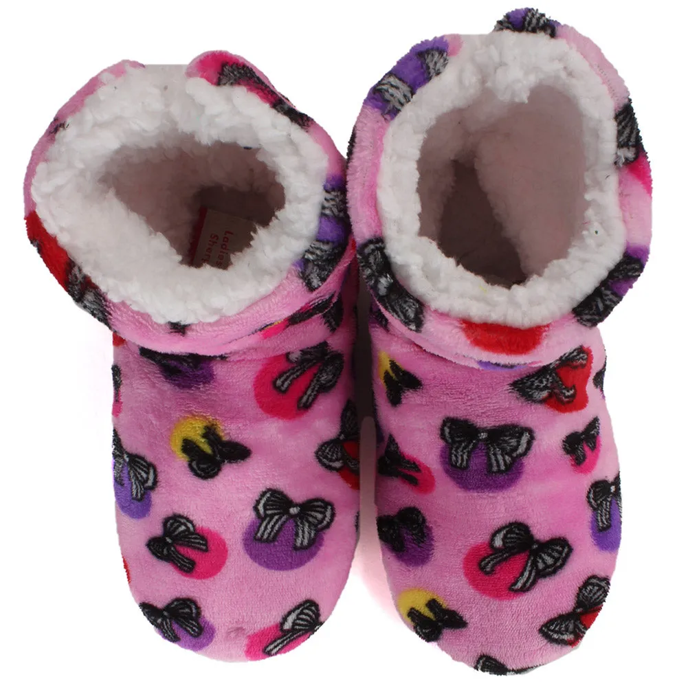 Carnival Ladies Super Soft Non Slip Sole Printed Sherpa Slipper Boots No Size