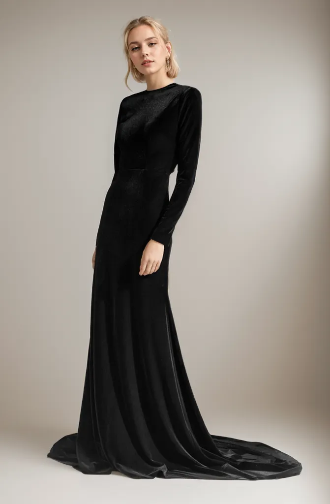 Chic Velvet Dress with Long Sleeves, Boat Neck, and Crisscross Back