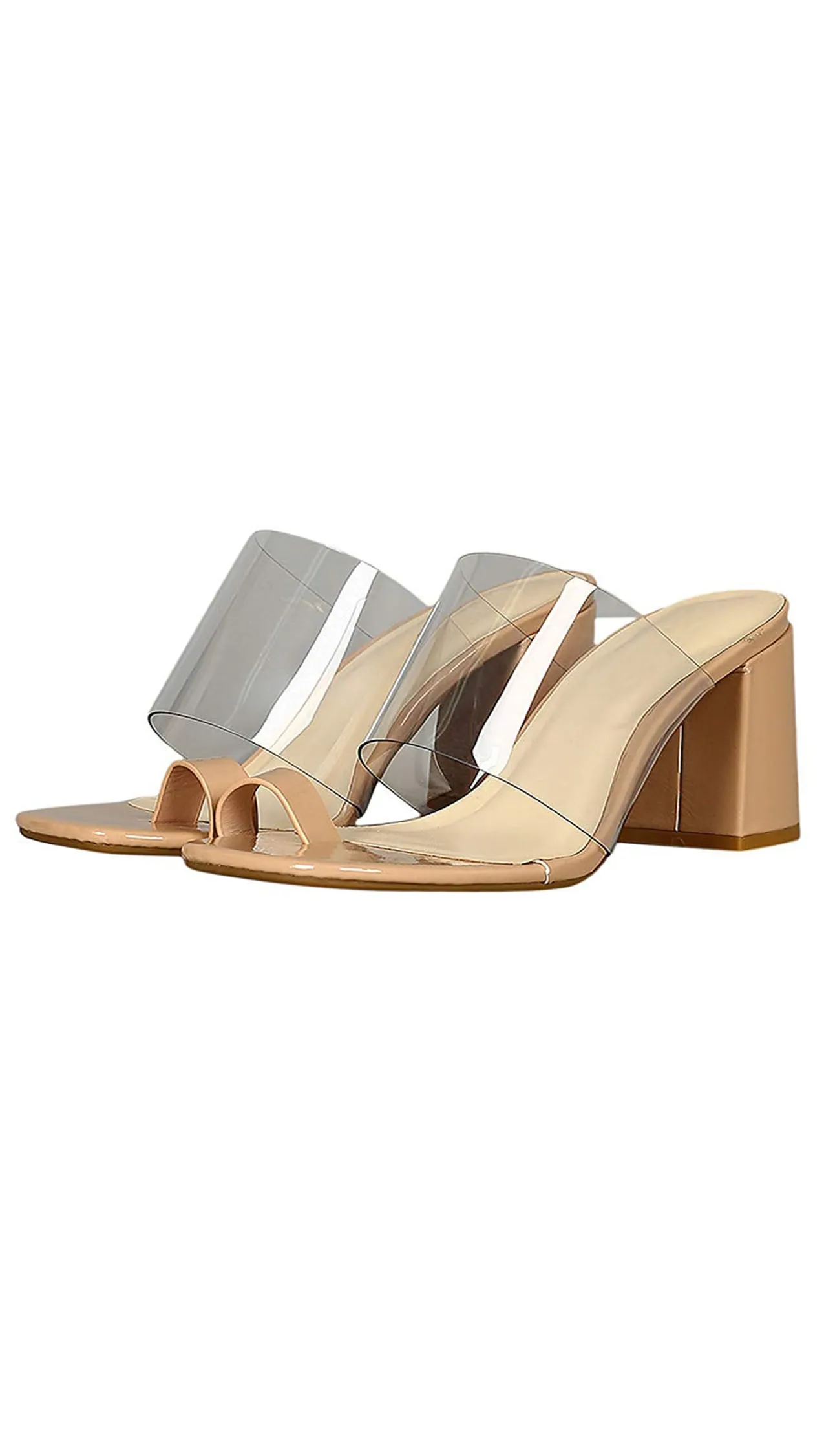 Clear plastic band to Ring Chunky Heeled Mules