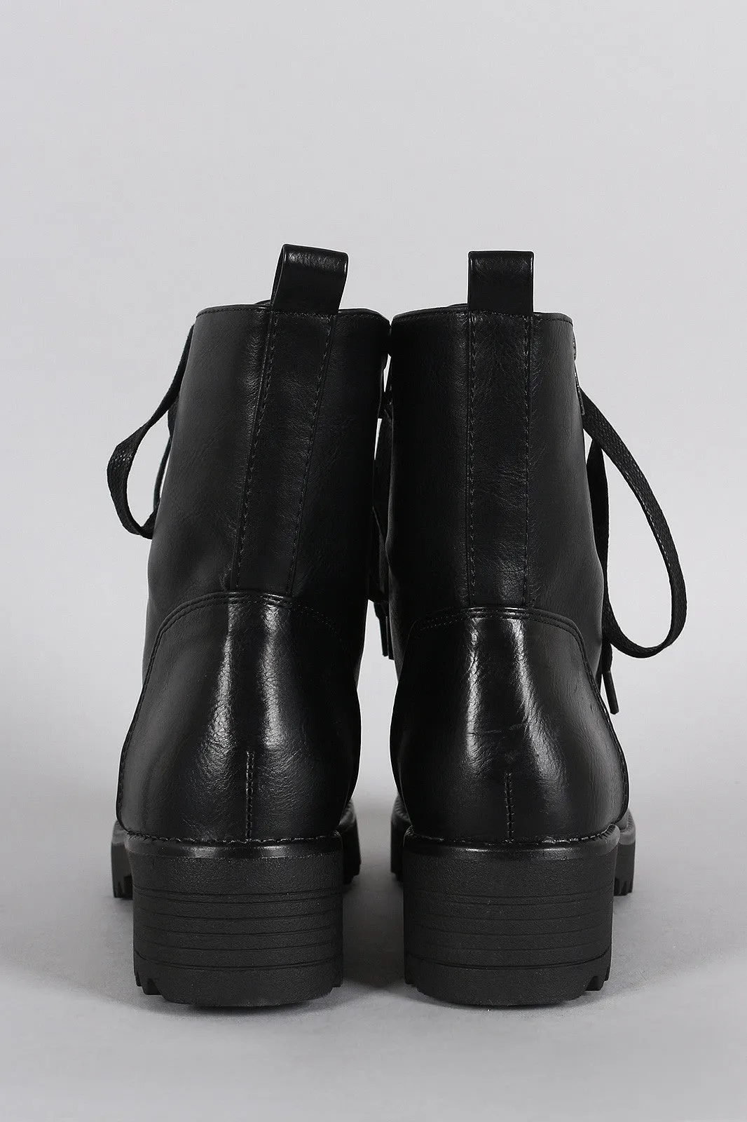 Combat Lace Up Round Toe Lug Sole Ankle Boots