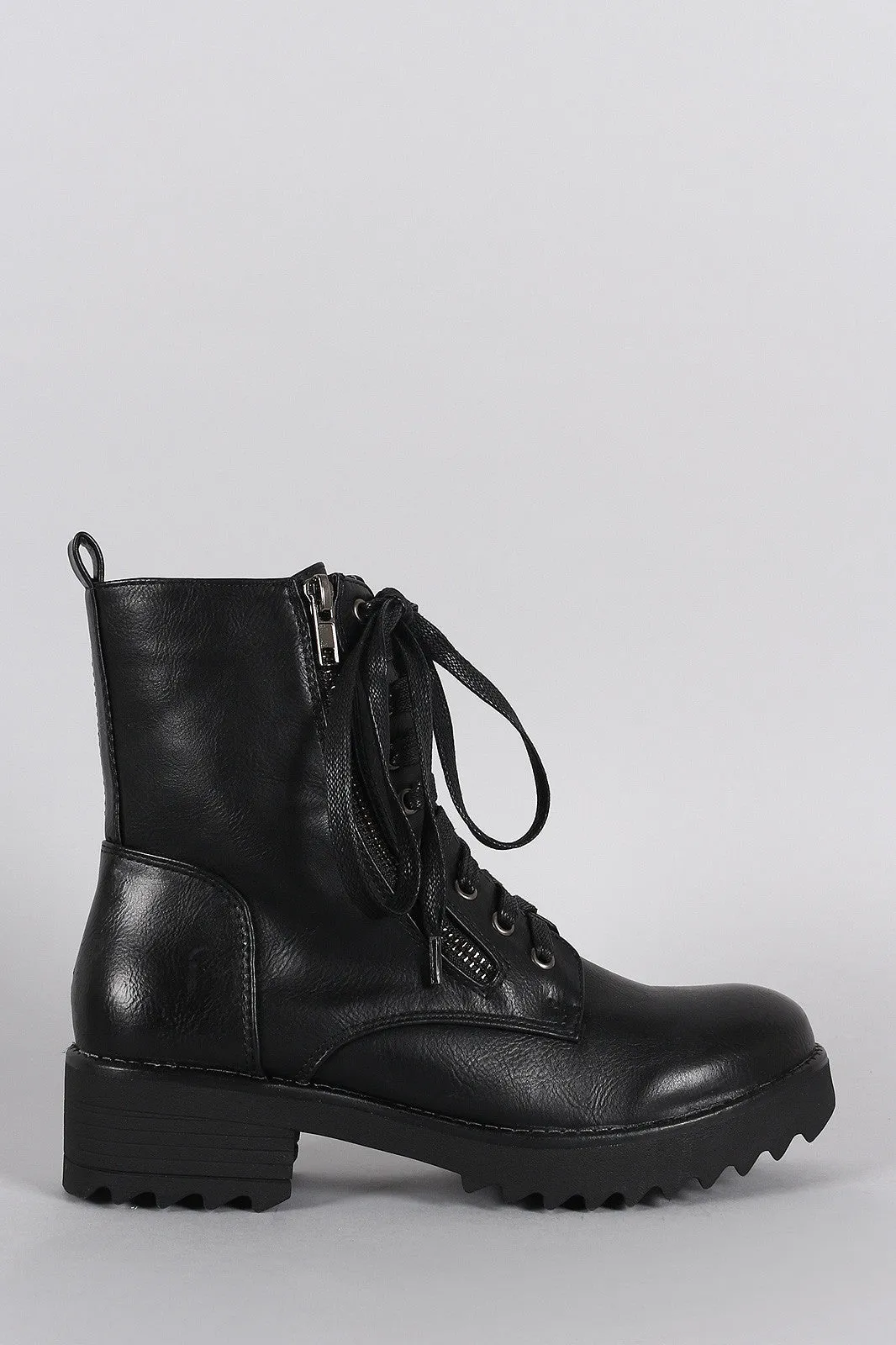 Combat Lace Up Round Toe Lug Sole Ankle Boots