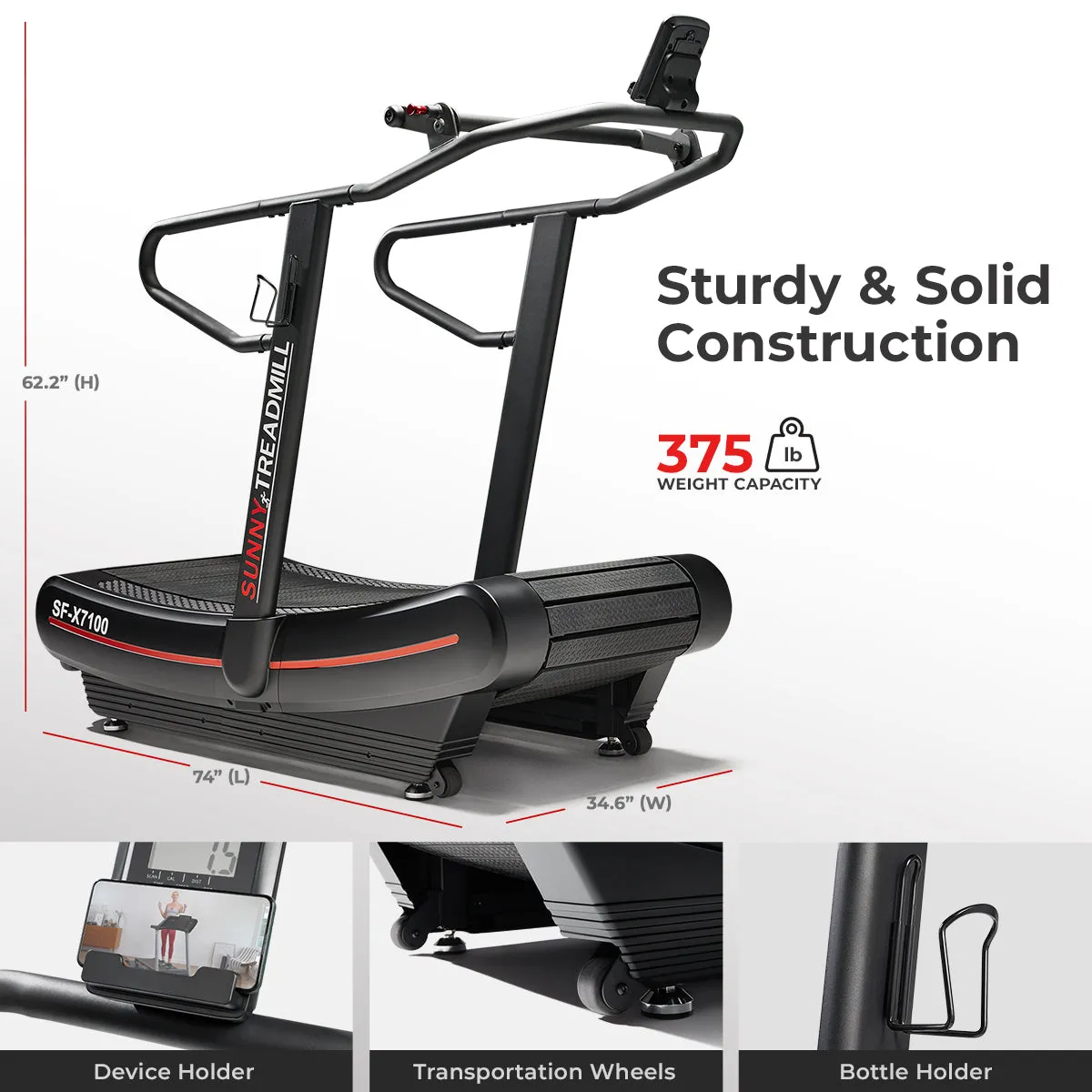 Commercial Level Ergonomic Manual Treadmill