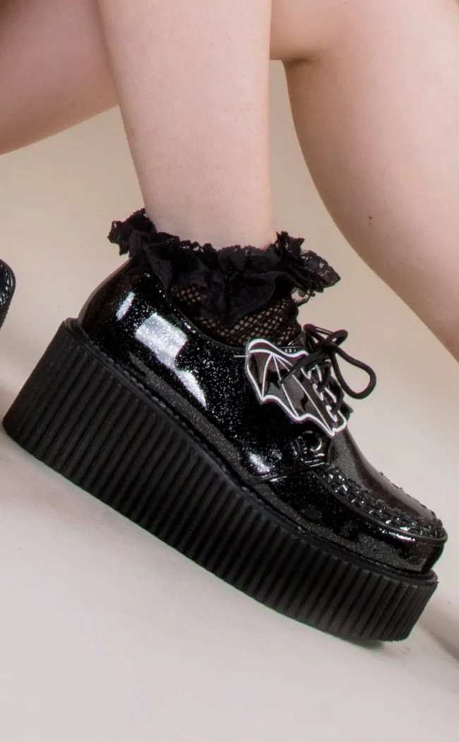 CREEPER-205 Black Glitter Vinyl Creepers