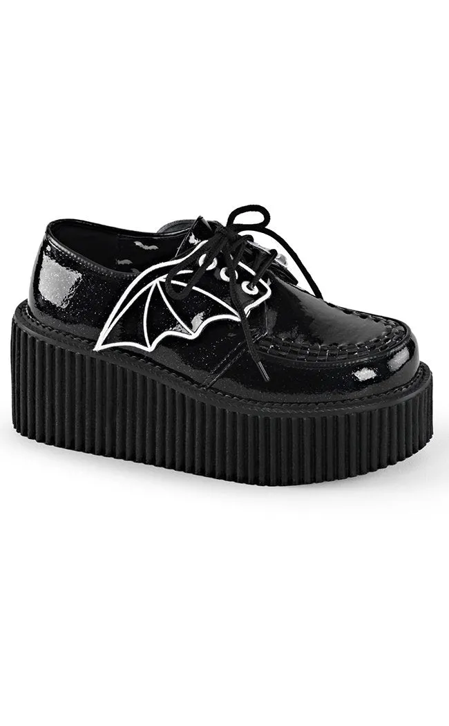 CREEPER-205 Black Glitter Vinyl Creepers