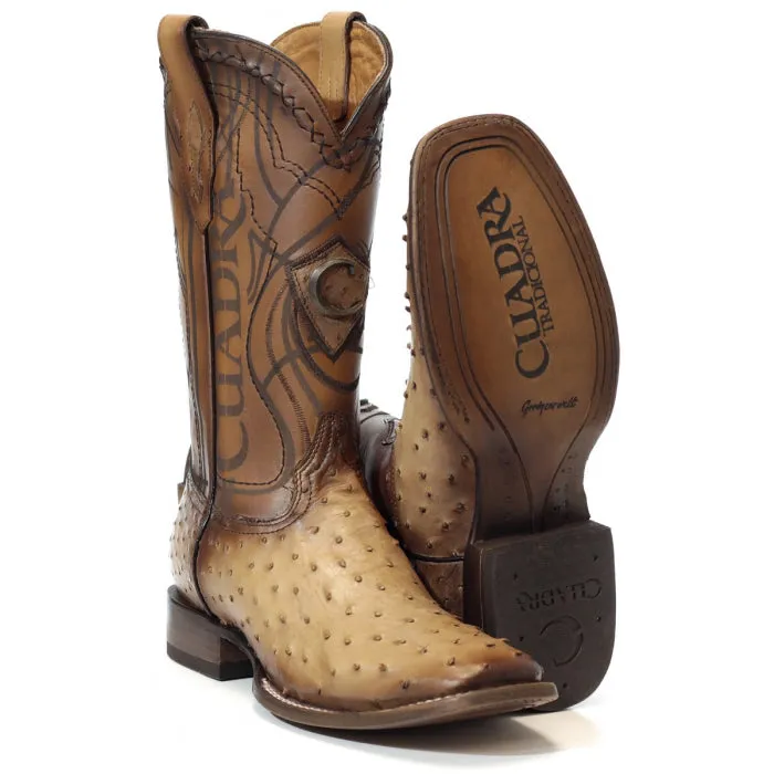 CUADRA MEN'S OSTRICH WIDE SQUARE TOE RODEO COWBOY BOOTS - 3Z1OA1 - Flame Orix