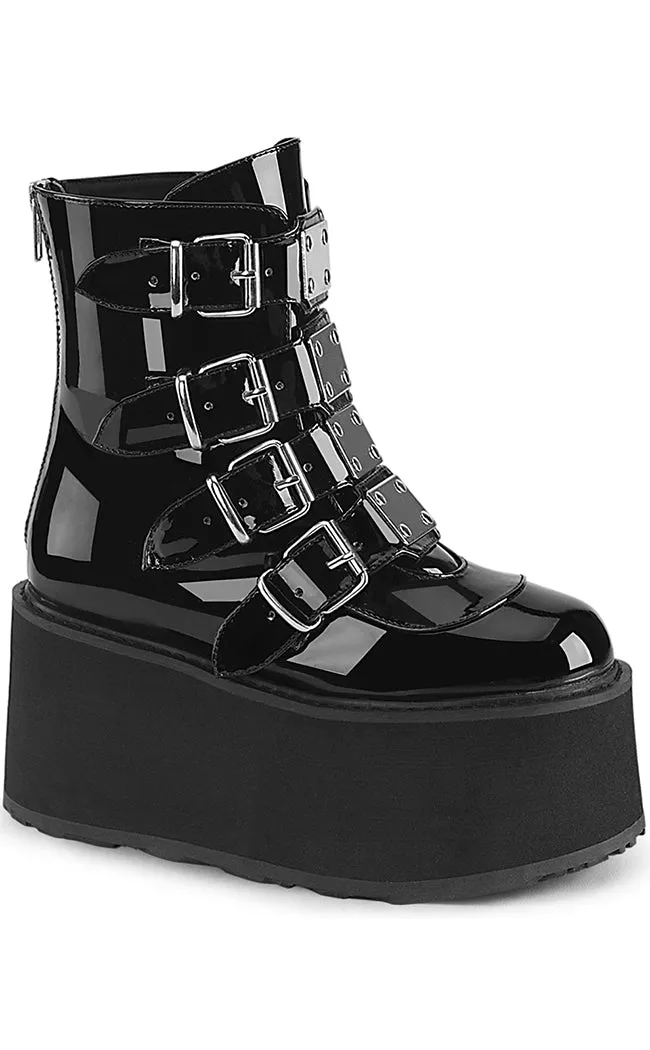 DAMNED-105 Black Patent Flatform Ankle Boots