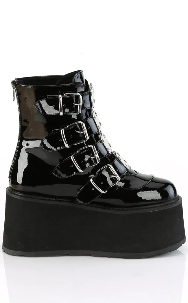 DAMNED-105 Black Patent Flatform Ankle Boots