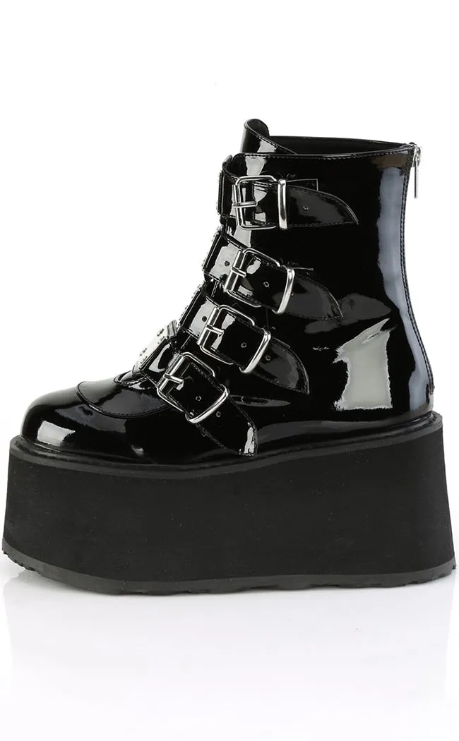 DAMNED-105 Black Patent Flatform Ankle Boots