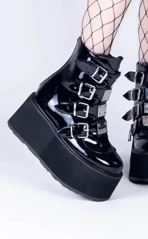 DAMNED-105 Black Patent Flatform Ankle Boots