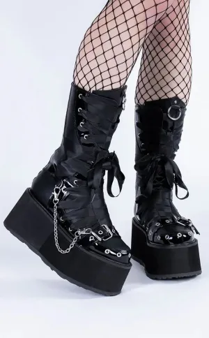 DAMNED-120 Black Vegan Leather Patent Boots (AU Stock)