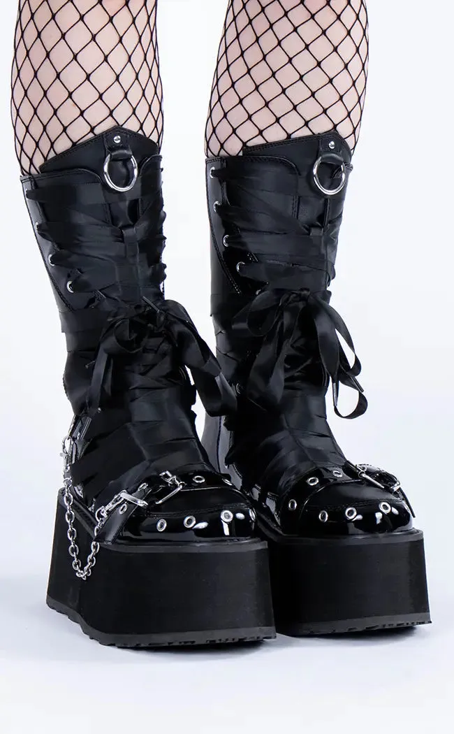 DAMNED-120 Black Vegan Leather Patent Boots (AU Stock)