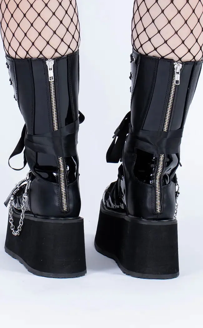 DAMNED-120 Black Vegan Leather Patent Boots (AU Stock)