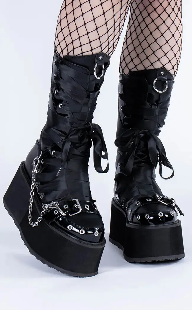 DAMNED-120 Black Vegan Leather Patent Boots (AU Stock)