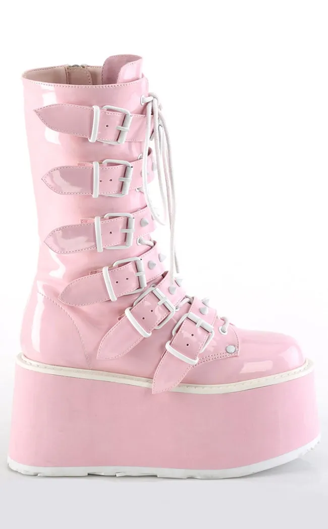 DAMNED-225 Baby Pink Holographic Boots