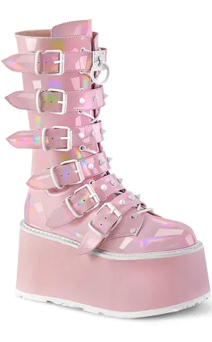 DAMNED-225 Baby Pink Holographic Boots