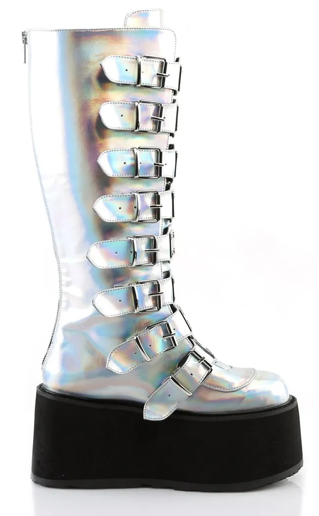 DAMNED-318 Silver Holographic Boots