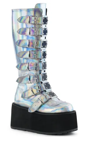 DAMNED-318 Silver Holographic Boots