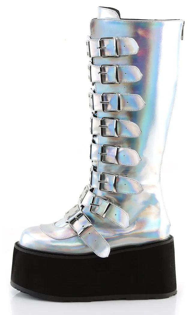 DAMNED-318 Silver Holographic Boots