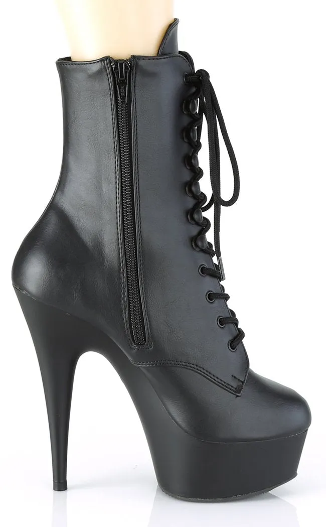 DELIGHT-1020PK Black Vegan Leather Ankle Boots