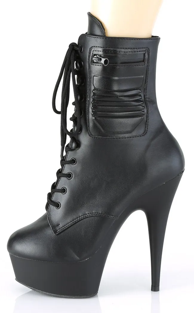 DELIGHT-1020PK Black Vegan Leather Ankle Boots