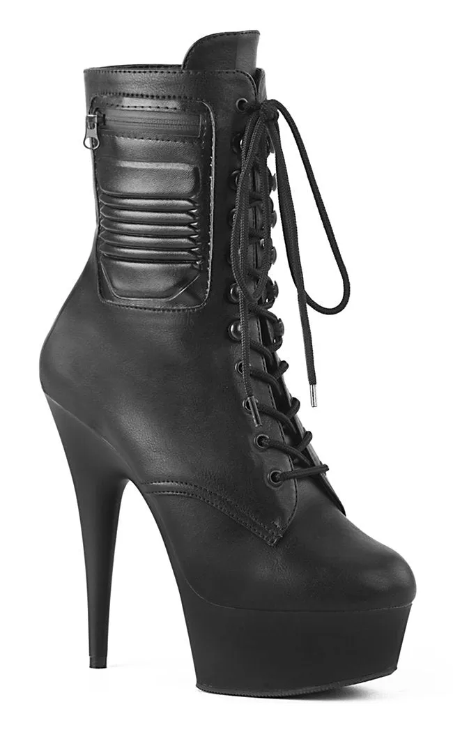 DELIGHT-1020PK Black Vegan Leather Ankle Boots