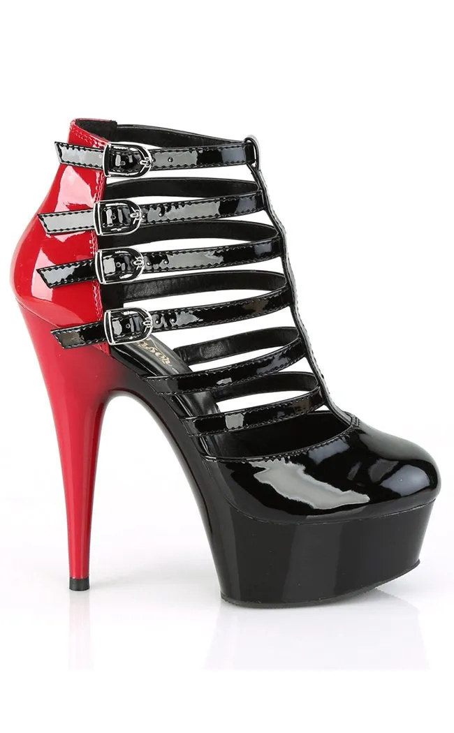 DELIGHT-695 Black & Red Patent Cage Booties