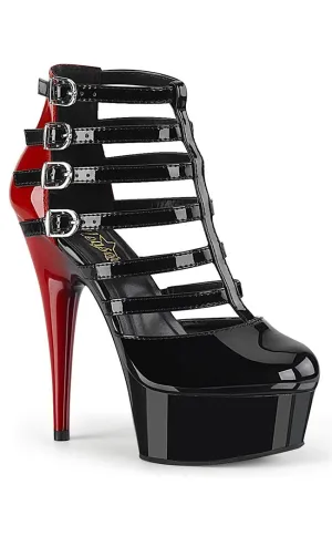 DELIGHT-695 Black & Red Patent Cage Booties