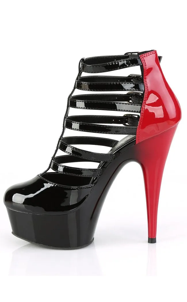 DELIGHT-695 Black & Red Patent Cage Booties