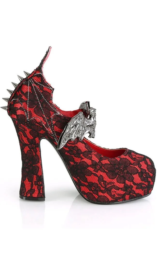 DEMON-18 Red Lace Mary Jane Heels