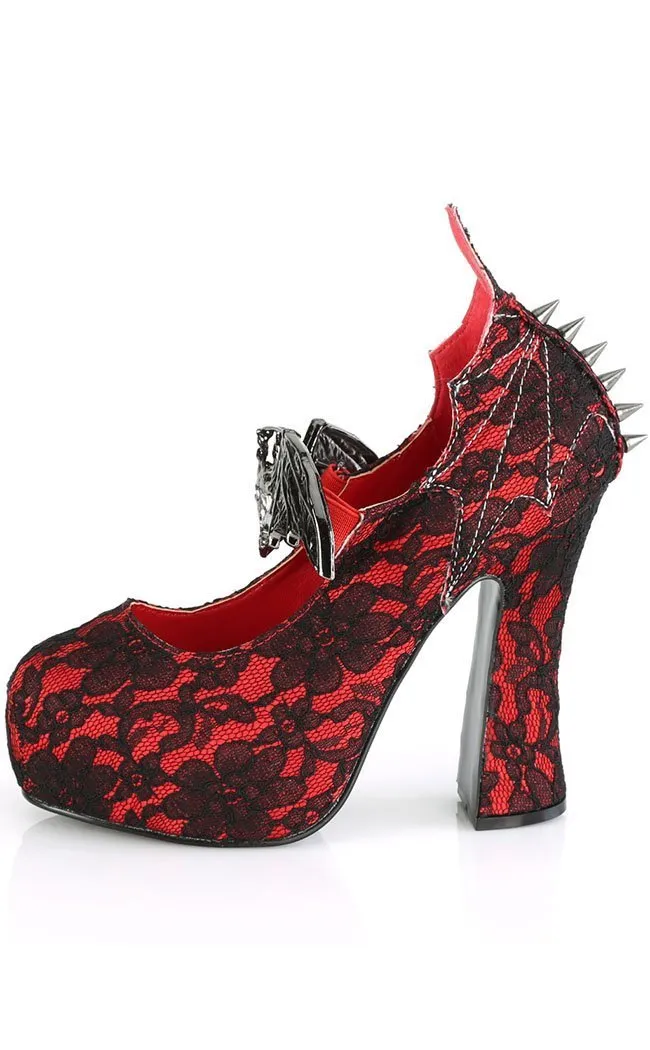 DEMON-18 Red Lace Mary Jane Heels