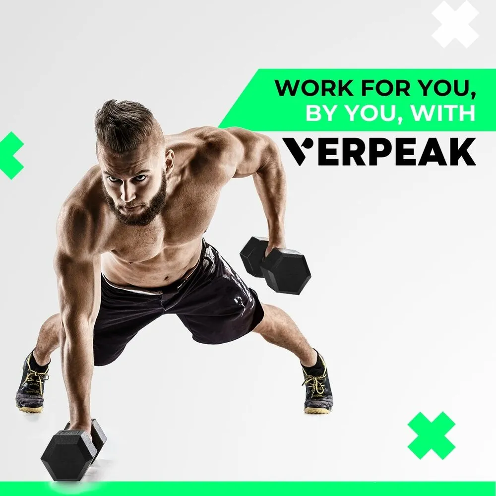 Durable 15kg Hex Rubber Dumbbells with Chrome Handle - VERPEAK