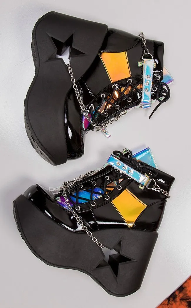 DYNAMITE-101 Black Holographic Ankle Boots