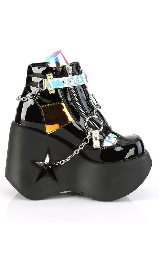 DYNAMITE-101 Black Holographic Ankle Boots