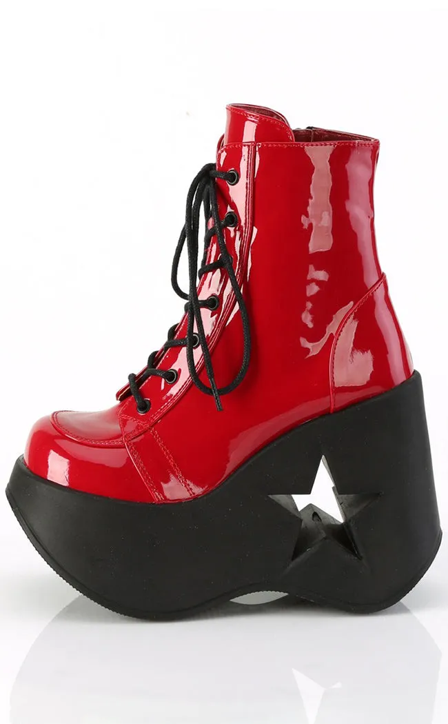 DYNAMITE-106 Red Patent Ankle Boots