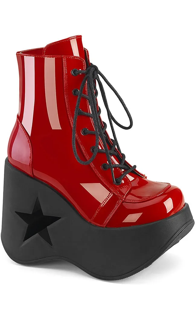 DYNAMITE-106 Red Patent Ankle Boots