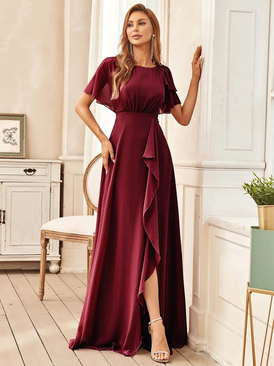 Easy Flow Ruffled Sleeve A-line Front Slit Mother Dress