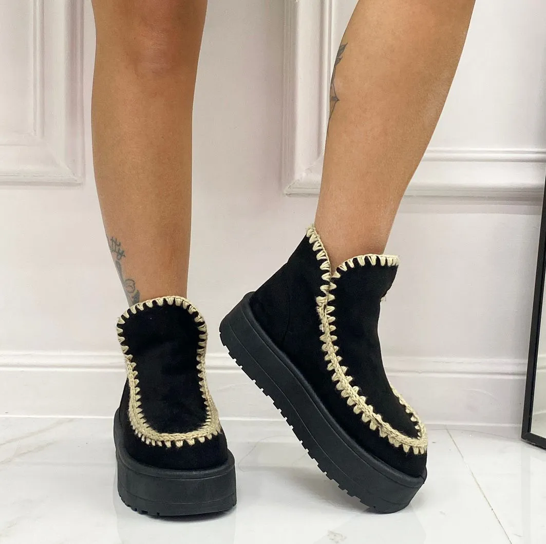 Ella - Stivaletto Eskimo Boots Gomma Alta Nero