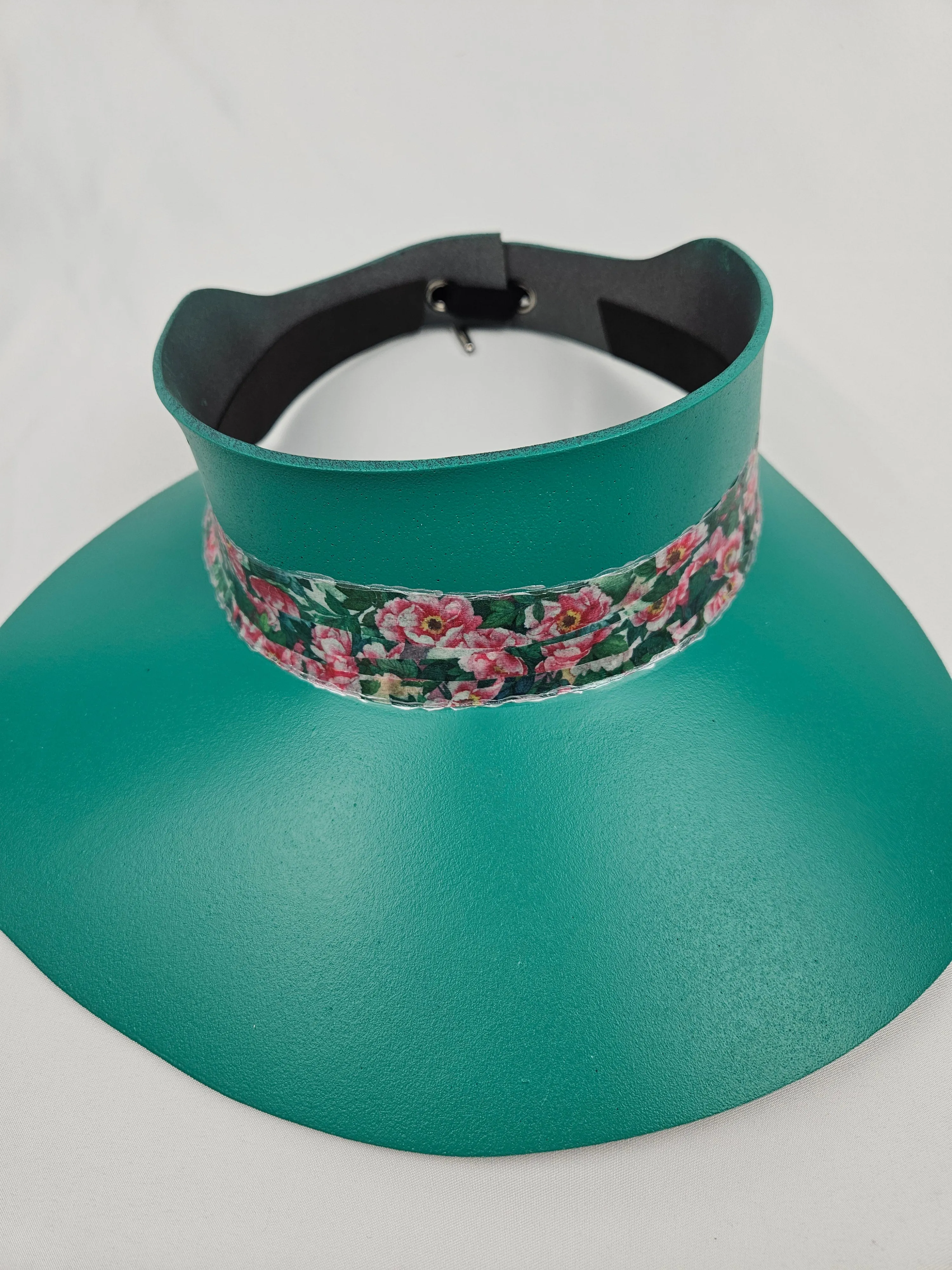 Emerald Green LadyEVA Visor Hat with Pink/Green Floral Band