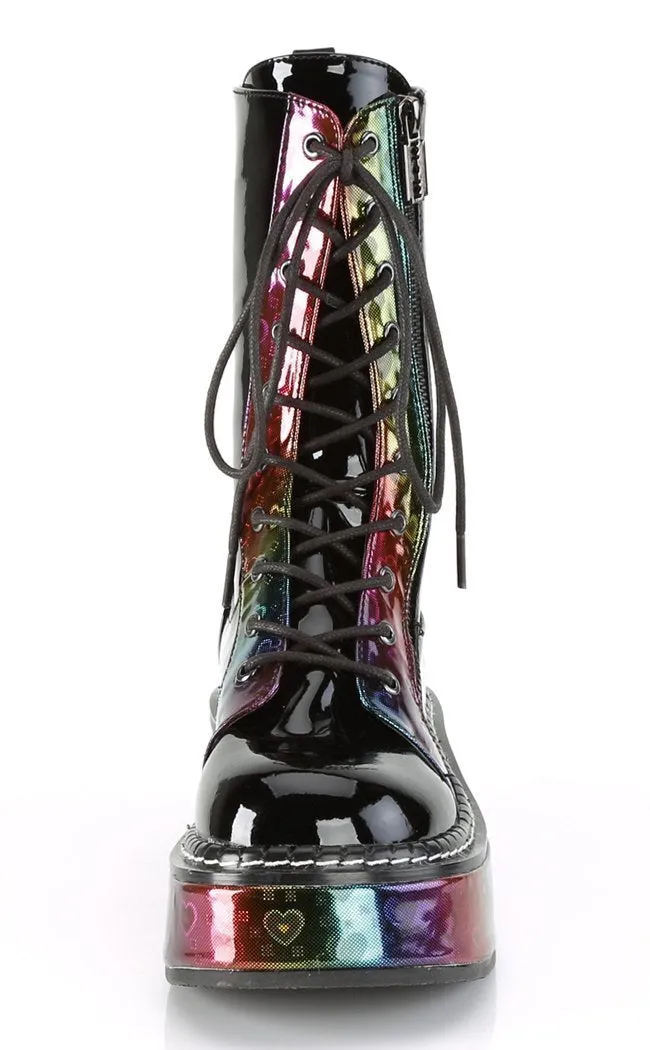 EMILY-350 Black Holographic Rainbow Boots