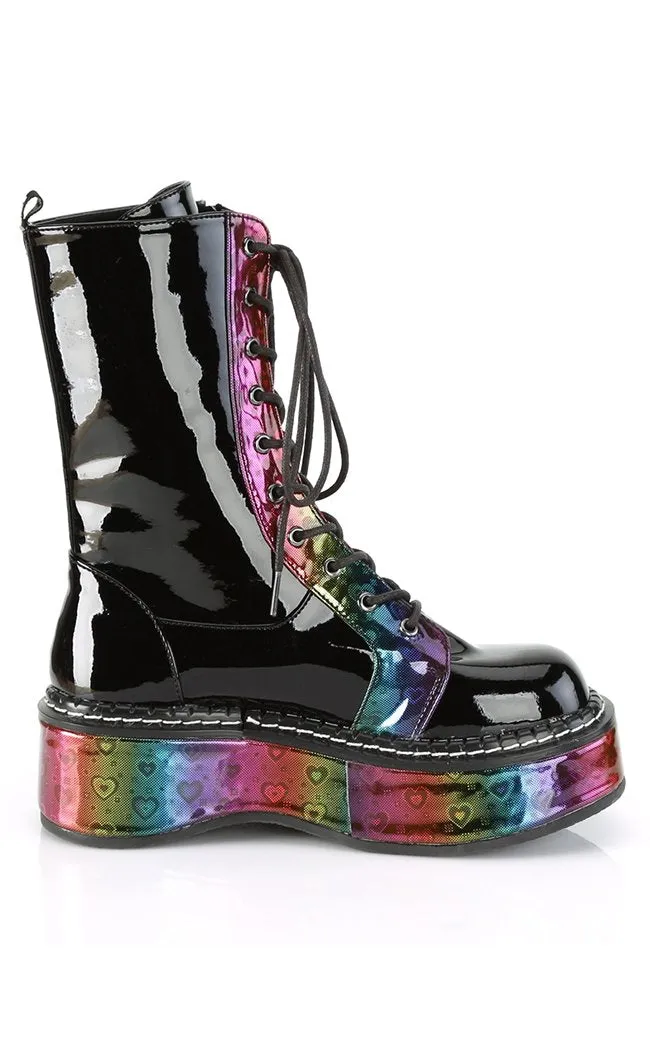 EMILY-350 Black Holographic Rainbow Boots