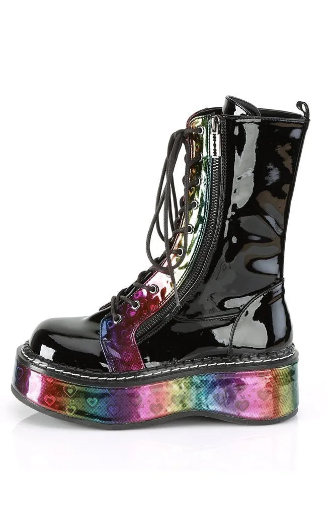 EMILY-350 Black Holographic Rainbow Boots