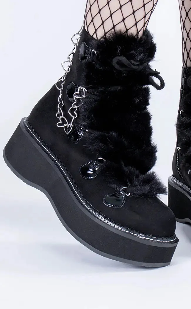 EMILY-55 Black Suede-Faux Fur Ankle Boots