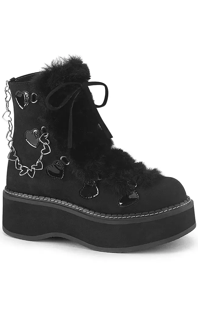 EMILY-55 Black Suede-Faux Fur Ankle Boots