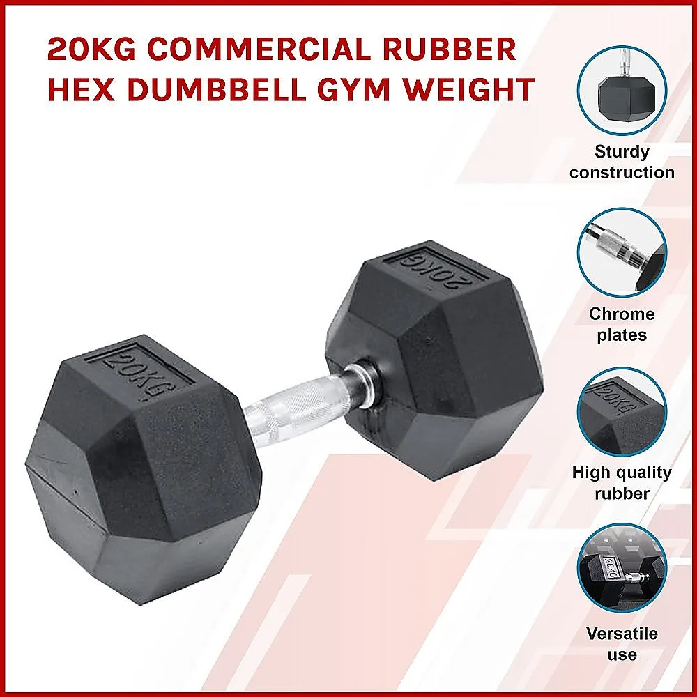 Ergonomic 20KG Rubber Hex Dumbbell with Chrome Handles